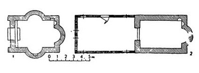 Планы церквей: 1 — в с. Студена; 2 — в Дмитриевском монастыре в с. Бобошево, XV в.